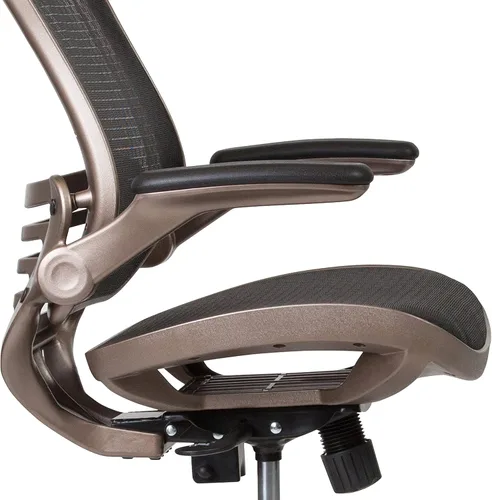 Miniatura 8 de Silla Flash Furniture de malla, negra, transparente, con marco dorado melrose y brazos abatibles, Metal, Negro, "Negro