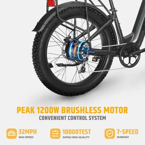 Miniatura 2 de VELOWAVE Bicicleta eléctrica de 26 pulgadas con neumático grueso Ebike eléctrica para adultos con 750 W (pico 1000 W) motor sin escobillas 48 V 15