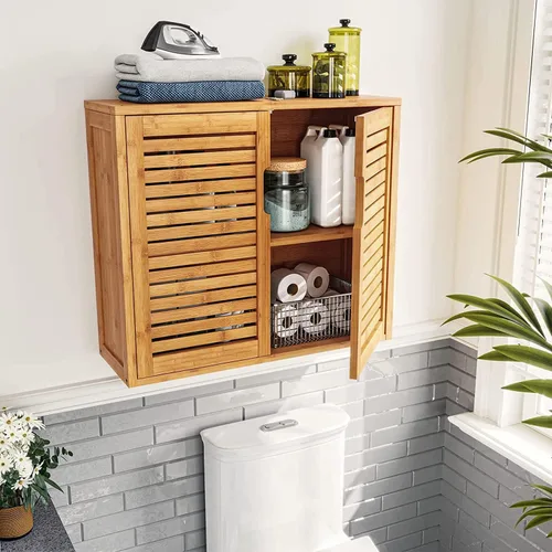 Miniatura 6 de VIAGDO Armario de pared para baño, armario de almacenamiento montado en la pared con estantes ajustables en el interior, gabinete de medicina