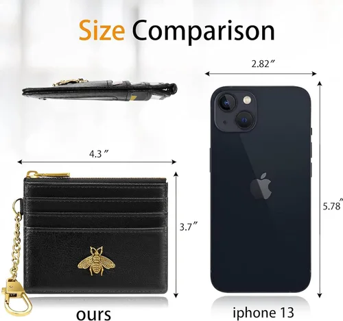 Miniatura 6 de SEAVILIA Tarjetero llavero cartera para mujer con ventana de identificación RFID monedero regalo abeja delgada minimalista pequeña cartera