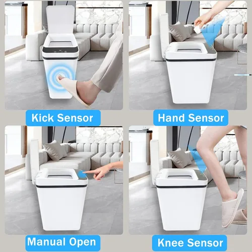 Miniatura 6 de Basurero de baño con tapa, paquete de 2 unidades, 3.2 galones, sin contacto, bote de basura inteligente, con sensor de movimiento, bote de basura