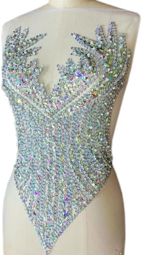 Miniatura 2 de Parche de lentejuelas de imitación de color AB hecho a mano para coser con cuentas de cristal para prendas de vestir, adornos para vestidos