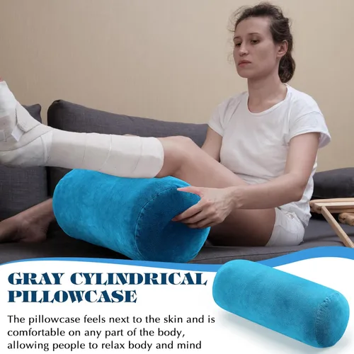 Miniatura 6 de Newwiee 2 fundas de almohada cilíndricas para el cuello cervical con cremallera de 16 x 6 pulgadas, rollo de cuello redondo, funda de almohada Azul