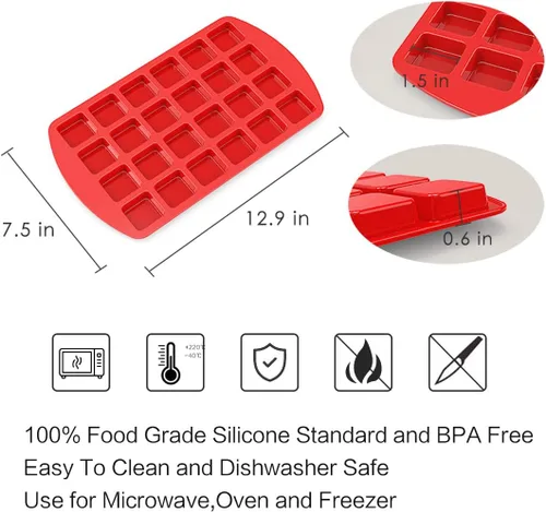 Miniatura 5 de SILIVO Mini sartén de silicona para brownie con divisores (paquete de 2) – Moldes de silicona antiadherente de 24 cavidades para bocados de brownie