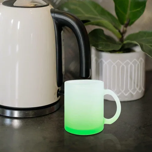 Miniatura 6 de MR.R Juego de 6 tazas de vidrio verde esmerilado de 11 onzas con asa para transferencia de revestimiento térmico térmico