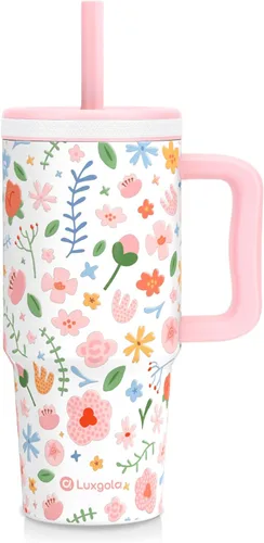 Miniatura 15 de Taza para niños de 24 onzas con asa, tapa de rosca a prueba de fugas con pajita de silicona extraíble, a prueba de derrames, botella aislada