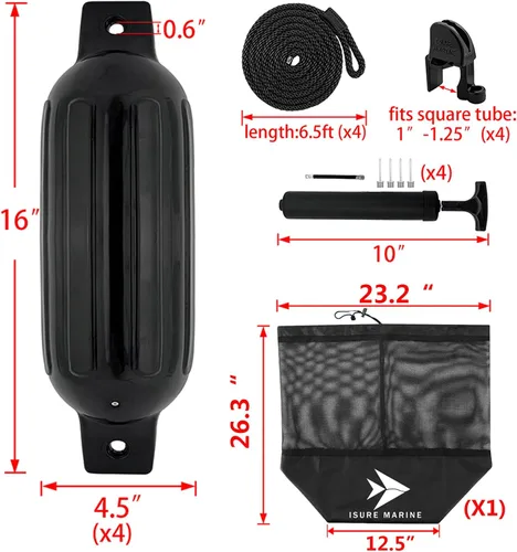 Miniatura 2 de ISURE MARINE Paquete de 4 fundas para parachoques de barcos (negro, varios tamaños)