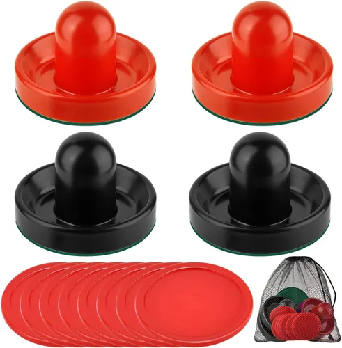 Coopay Empujadores de hockey de aire y discos de hockey de aire con una bolsa de cordón para mesas de juego (4 Striker, 8 Puck)
