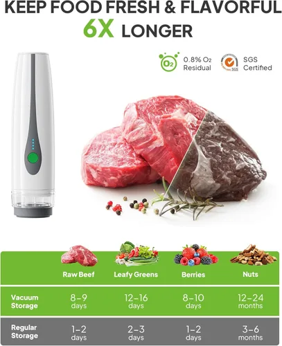 Miniatura 3 de Sellador al vacío compacto para alimentos (máquina selladora al vacío de mano + 30 bolsas al vacío reutilizables), potente sellador de alimentos