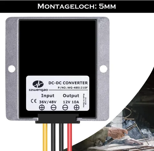 Miniatura 4 de Reductor de voltaje de 48V a 12V 10A 120W, convertidor DC-DC para carrito de golf, regulador de voltaje reductor IP68 impermeable con fusible