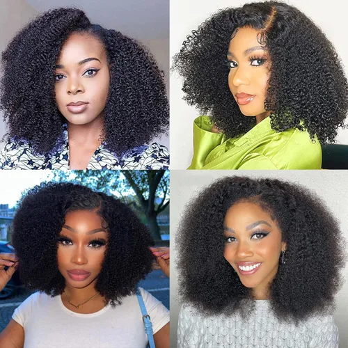Miniatura 4 de Skouty Peluca de cabello humano Kinkycurly de 13 x 4 con encaje frontal, pelucas de cabello humano de densidad 180 sin pegamento, pelucas