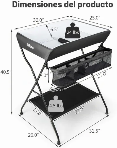 Miniatura 6 de INFANS Mesa Cambiadora para Bebé, Estación de Pañales Plegable Organizador Portátil de Guardería con Cinturón de Seguridad y Grandes Estanterías
