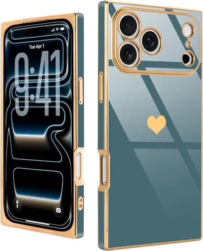 Miniatura 65 de Compatible con iPhone 12 Funda Rectangular Bonita Chapado Dorado Lujo Corazón de Amor Funda de Teléfono para Mujeres Niñas A Prueba de Golpes