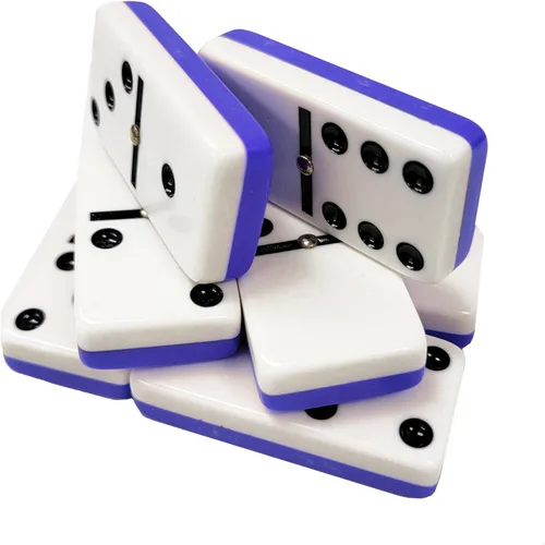 Miniatura 5 de Marion & Co. Dominó Doble Seis 6 Fichas de Dos Tonos Azul y Blanco Tamaño Profesional Jumbo de Torneo con Giradores en Bolsa de Terciopelo Negro Dos
