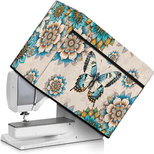 Miniatura 34 de Mumeson Cubierta antipolvo para máquina de coser de gatos negros con flores, para la mayoría de máquinas de coser estándar, plegable, duradera