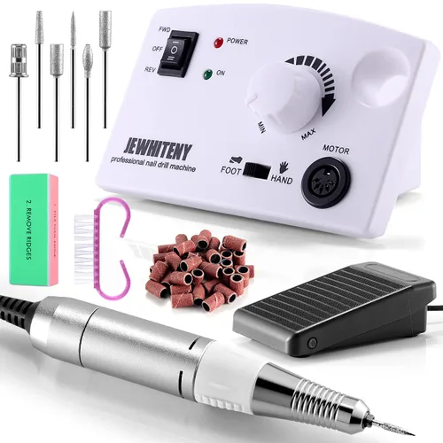 Miniatura 12 de JEWHITENY Taladro de uñas profesional recargable 35000 RPM, SG707 lima de uñas eléctrica con 6 brocas para uñas acrílicas, eliminación de pulido