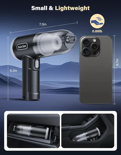 Miniatura 8 de Aspiradora portátil inalámbrica para automóvil, 9000 Pa, mini aspiradora de mano de alta potencia con la mejor succión, soplador de aire 4 en 1