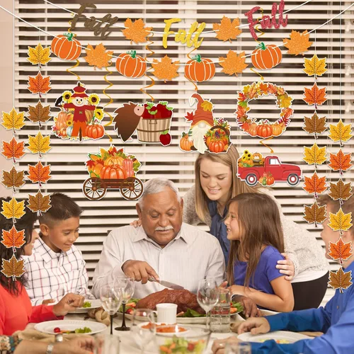 Miniatura 4 de Suministros de decoración de fiesta de otoño, NO DIY, el juego de decoración del hogar de otoño incluye pancarta de otoño con purpurina, guirnalda