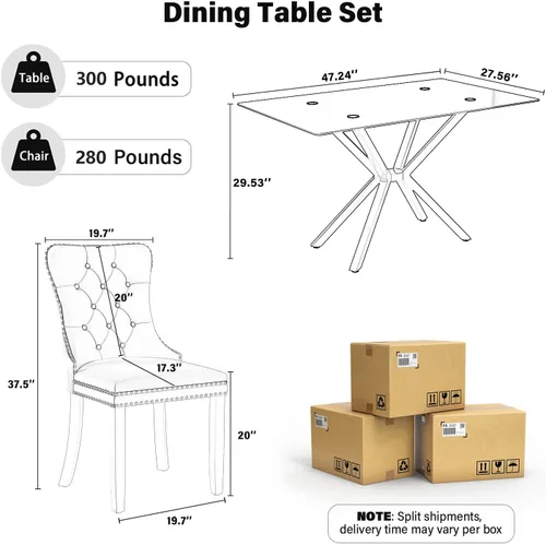 Miniatura 3 de Juego de comedor moderno de cristal de lujo de 5 piezas, juego de comedor rectangular minimalista para 4, juego de mesa de cocina de vidrio