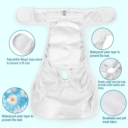 Miniatura 5 de Pet Soft Pañales para perras, paquete de 3 pañales lavables para perros en celo, reutilizables, bragas de período, pañales para cachorros hembra