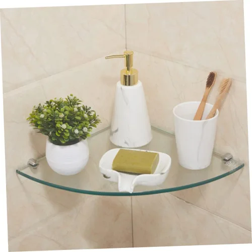 Miniatura 3 de Estante esquinero de cristal montado en la pared, soporte de almacenamiento de baño, organizador de ahorro de espacio para ducha y tocador