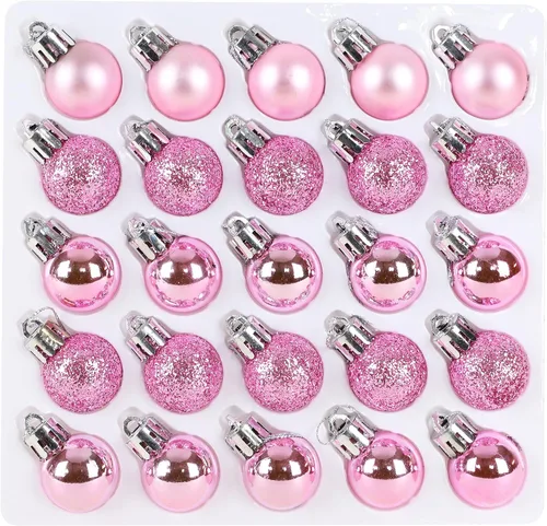 Miniatura 7 de Christmas Concepts® Juego de 25 mini bolas para árbol de Navidad - 25 mm - Adornos colgantes decorados con acabado brillante, mate y purpurina