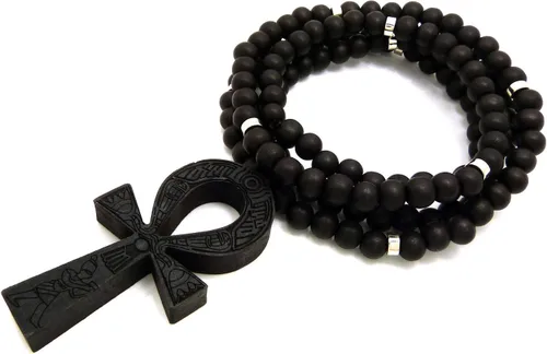 Miniatura 3 de Collar de cuentas de madera de 0.315in de 0.315in de 35.8in con diseño de llave de vida de Egipto, color negro, marrón