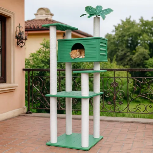 Miniatura 9 de Torre para gatos resistente a la intemperie de 68.9 pulgadas de alto, árbol para gatos de varios niveles, condominio grande para gatos con tablero