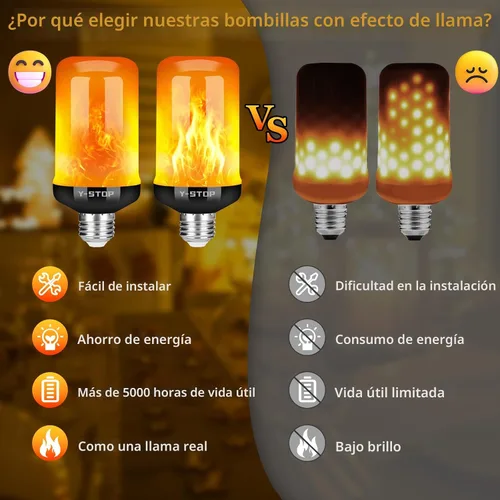 Miniatura 7 de Y- STOP Bombillas LED de llama mejoradas, 4 modos de luz parpadeante para exteriores con efecto invertido, bombilla de llama de base E26
