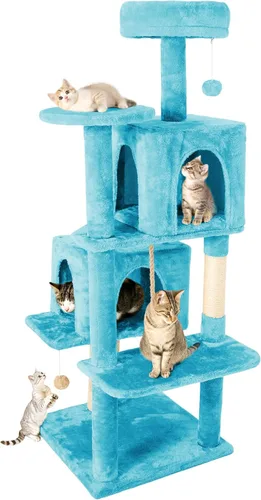 Miniatura 14 de Torre de árbol para gatos de varios niveles de 54 pulgadas con hamaca, condominios y postes rascadores, muebles grandes para gatos