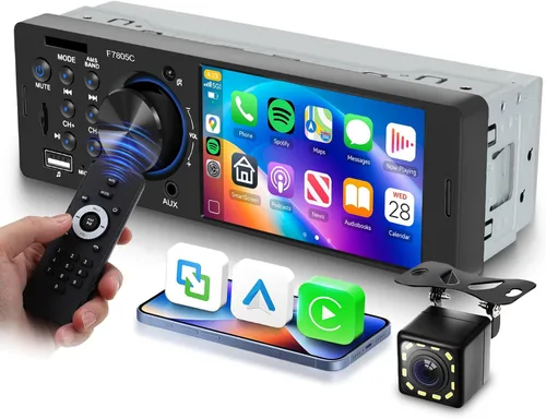 Estéreo de automóvil de un solo DIN con CarPlay Android Auto, pantalla táctil receptor de audio para automóvil con Bluetooth 1 Din, Driauto 4