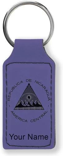 Miniatura 26 de LaserGram Llavero rectangular, bandera de Nicaragua, grabado personalizado incluido, Bambú
