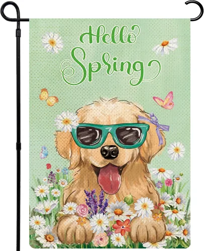Miniatura 8 de Golden Retriever - Bandera de jardín con texto en inglés "Merry Christmas", de arpillera, de 12 x 18 pulgadas, doble cara para patio, porche