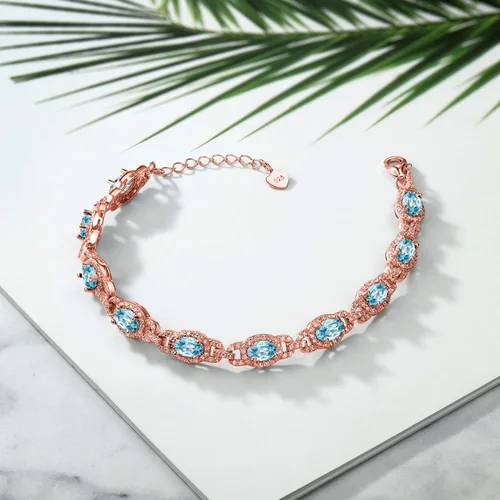 Miniatura 47 de Gem Stone King 18K Rose Gold Plated Silver Oval Gemstone Birthstone Tennis Bracelet For Women Oval 6X4MM 7 Inch With 1 Inch Extender Fine