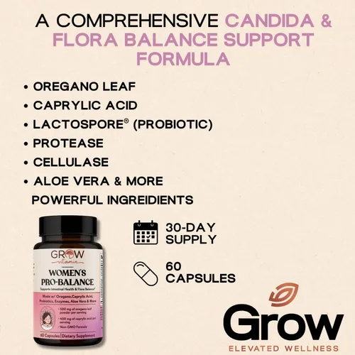 Miniatura 4 de Complejo de equilibrio femenino Apoyo Candida Mezcla de orégano y ácido caprílico Probióticos de desintoxicación vaginal y limpieza Apoya