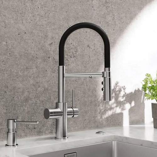 Miniatura 2 de Blanco 442990 CATRIS Flexo Filtro Semi-Pro Pull-Down Grifo De Cocina De Arco Alto 1.5 GPM - Cromo
