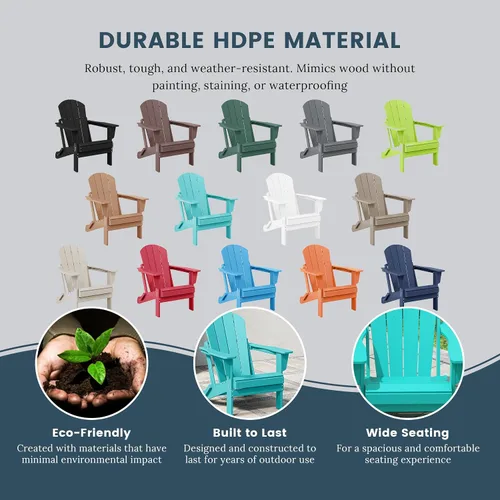 Miniatura 5 de HDPE Laguna - Silla plegable de polietileno Adirondack (juego de 2), turquesa