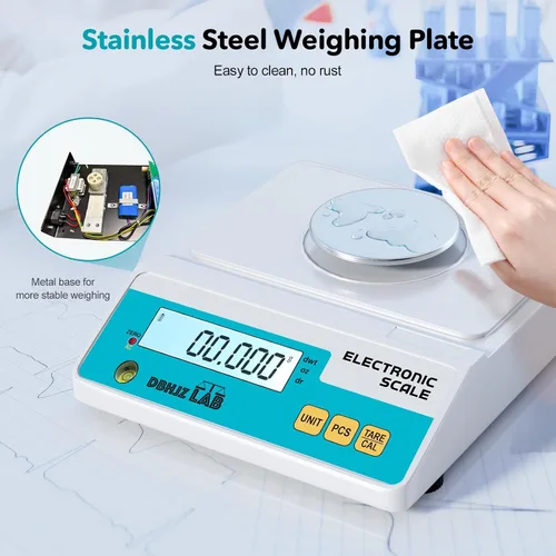 Miniatura 5 de Báscula de laboratorio 17.64 oz, 0.00 oz Balanza analítica electrónica de alta precisión g/lb/oz/dw/ct/dr Báscula científica de laboratorio