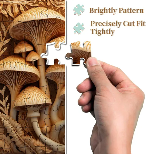 Miniatura 4 de Rompecabezas vintage de hongos para adultos de 1000 piezas, rompecabezas de arte de plantas de hongos de naturaleza imposible, desafiante
