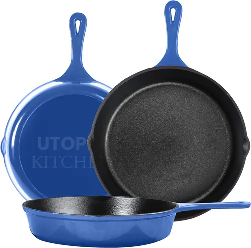 Miniatura 8 de Utopia Kitchen Juego de sartenes de hierro fundido de 3 piezas, sartén para chefs, sartenes de hierro fundido pre-sazonadas, 6, 8 y 10 pulgadas, Rojo