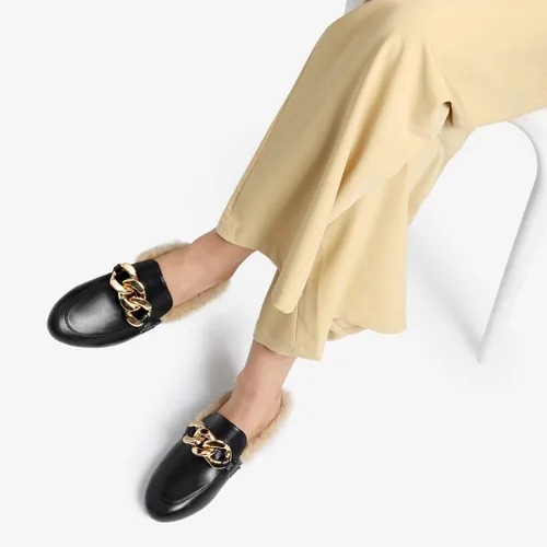 Miniatura 5 de DREAM PAIRS Mules para mujer, zapatos planos, cómodos, sin cordones, con puntera cerrada, mocasines con cadena sin espalda para mujer
