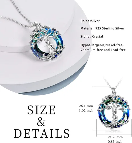 Miniatura 3 de TOUPOP Collar con colgante de árbol de la vida familiar de plata de ley para el día de la madre, con círculo de cristal, regalos para mujeres