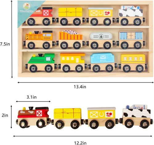 Miniatura 2 de Conjuntos de Trenes de Madera para Niños Pequeños, 12 Piezas de Juguetes de Tren Magnéticos Compatibles con Brio, Thomas, Melissa y Doug, para Niños