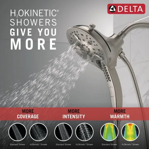 Miniatura 7 de Delta Faucet 5-Spray In2ition - Cabezal de ducha de mano doble 2 en 1 con manguera, cabezal de ducha de mano H2Okinetic con acoplamiento magnético