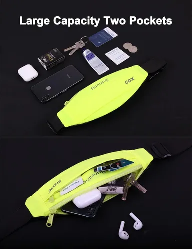 Miniatura 5 de Gox Cangurera para cinturón de correr, cintura delgada para soporte de teléfono, bolsa atlética impermeable para hombres y mujeres, correr, Verde