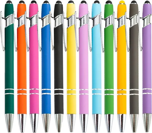 Miniatura 22 de PASISIBICK Bolígrafo negro de 12 piezas con punta de lápiz capacitivo, 2 en 1, elegante bolígrafo de metal para pantalla táctil, tinta negra, punta