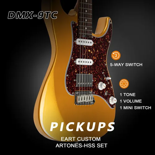 Miniatura 3 de EART Guitarras eléctricas de 6 cuerdas DMX-9TC Golpeador de tortuga roja Cuerpo sólido de caoba tostado y pastillas Alnico v Tonos versátiles