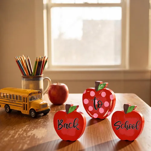 Miniatura 5 de Smile Back to School Wooden Tabletop Decor - Red Apple "Back to School" Desktop Signs - Classroom & Home Office Decorations Gift