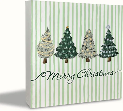Miniatura 13 de KEUSPI Cartel de madera rústica rosa con texto en inglés "Merry Christmas", decoración de escritorio de Navidad preparada, árbol de Navidad, caballo