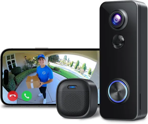 XTU - Timbre de batería, video de 180° de arriba a abajo, vista en vivo con conversación bidireccional, sin costo mensual, Wi-Fi de 2.4G con timbre,